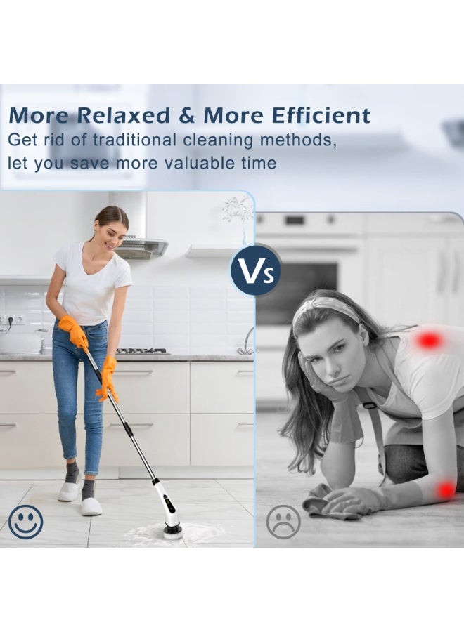 هومستر فرشاة تنظيف كهربائية 9NI1، فرشاة تنظيف كهربائية لاسلكية، فرشاة تنظيف كهربائية مع 8 رؤوس فرشاة بديلة، عمر بطارية طويل، 3 مقبض قابل للضبط، 5 سرعات قابلة للضبط لسيارة حمام المطبخ حوض الاستحمام الزجاجية - Image 4