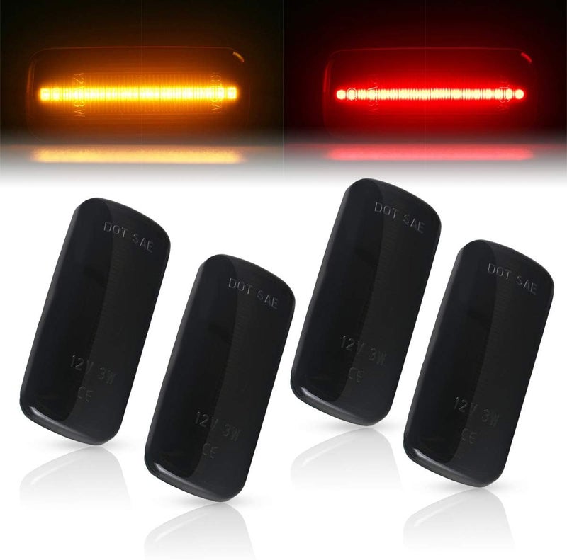 Gempro 4Pcs Front Rear Dual Fender Amber/Red LED Side Marker Lights Lamp Assembly Compatible with Dodge Ram 1500 2500 3500 (Smoke Lens) - Image 1