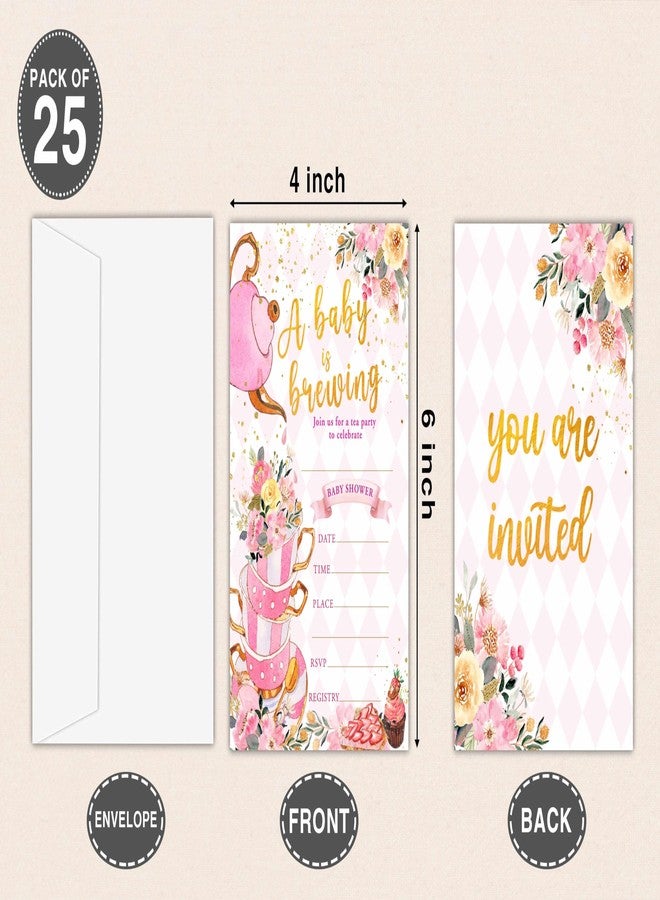 Gihyan Floral Tea Party Gender Reveal Invitations with Envelopes - A Baby is Brewing Baby Shower Fill-in Invites for Girls - Blush Pink Floral Gender Reveal Party Supplies Decorations -08 - Image 4