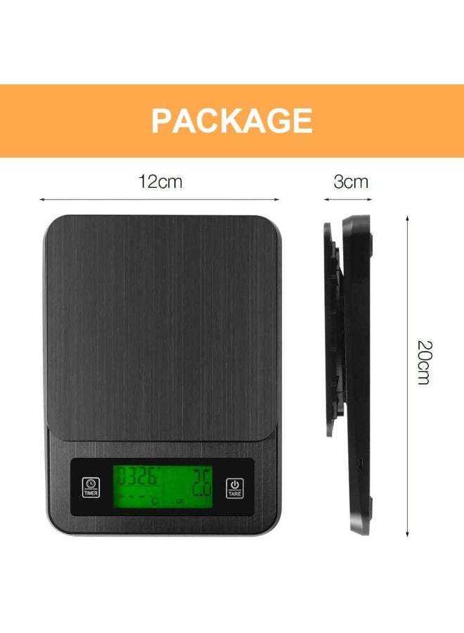 JZS X spring Coffee Scale with Timer, 3kg/0.1g LCD Backlight Display High Accuracy Digital Kitchen Food Scale with Meat Thermometer for Baking and Cooking (Black) - Image 5