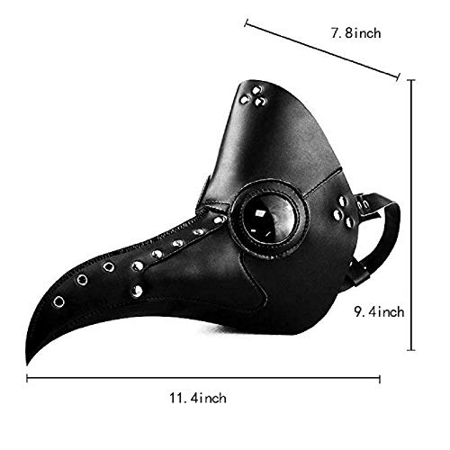 duduta Black PU Leather Plague Doctor Mask, Bird Death Mask Halloween Scary Costume Mask - Image 3