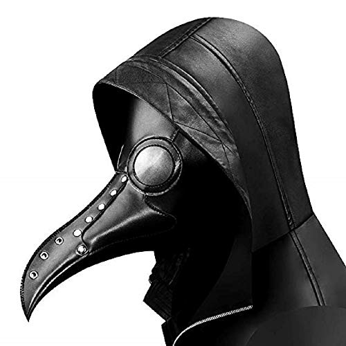 duduta Black PU Leather Plague Doctor Mask, Bird Death Mask Halloween Scary Costume Mask - Image 5