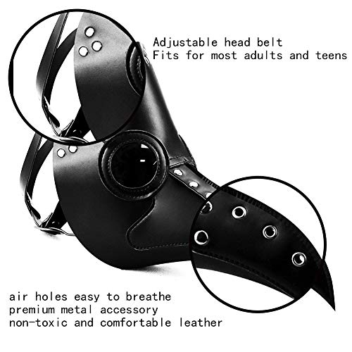 duduta Black PU Leather Plague Doctor Mask, Bird Death Mask Halloween Scary Costume Mask - Image 2