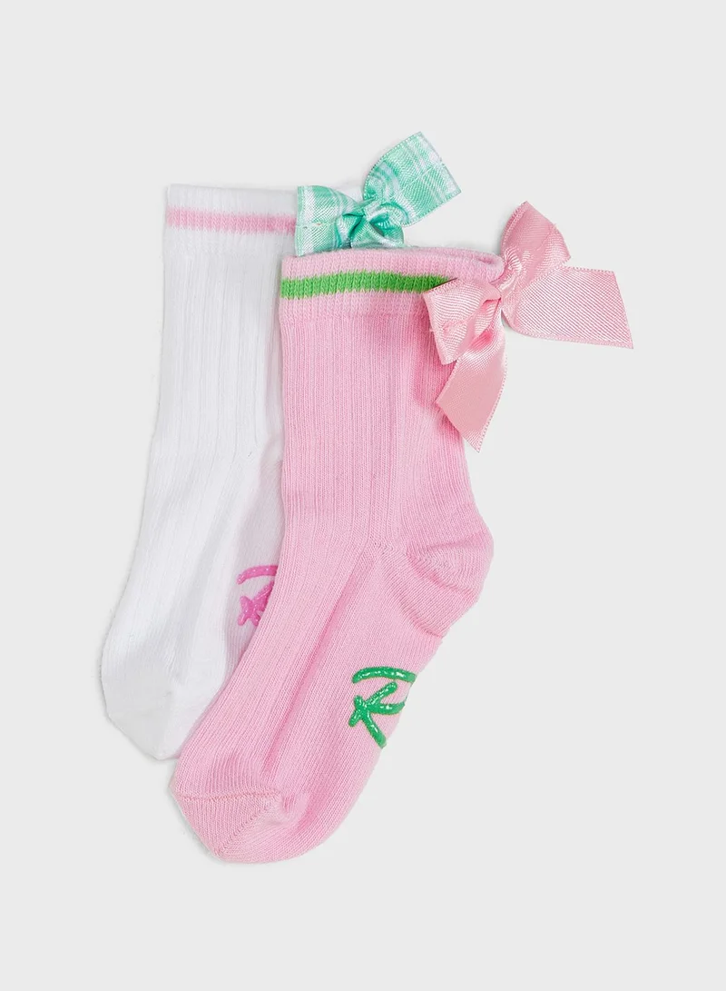 RIVER ISLAND Kids 2 Pack Gingham Bow Socks