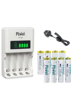 DMK Power 4pcs AA* 4pcs AAA Ni-MH High Capacity Rechargeable Batteries and TC-Q4 AAA AA 4Slot Independent Intelligent Quick LCD Charger for Ni-MH/Ni-CD Rechargeable Batteries with 3pin UK Plug Cable  - Image 1