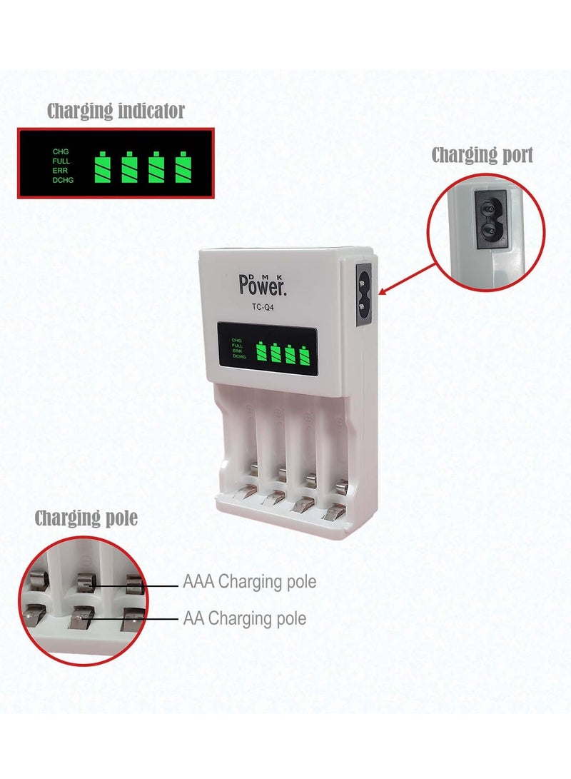 DMK Power 4pcs AA* 4pcs AAA Ni-MH High Capacity Rechargeable Batteries and TC-Q4 AAA AA 4Slot Independent Intelligent Quick LCD Charger for Ni-MH/Ni-CD Rechargeable Batteries with 3pin UK Plug Cable - Image 3