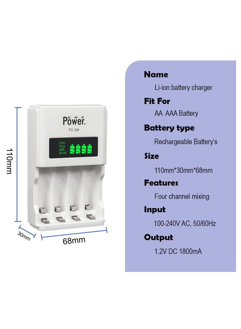 DMK Power 4pcs AA* 4pcs AAA Ni-MH High Capacity Rechargeable Batteries and TC-Q4 AAA AA 4Slot Independent Intelligent Quick LCD Charger for Ni-MH/Ni-CD Rechargeable Batteries with 3pin UK Plug Cable - Image 4