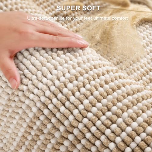 BSICPRO Bathroom Rugs and Mats Sets, 2 Piece Thick Absorbent Chenille Bath Mat Rug Set Non Slip, Soft Shaggy Bath Room Floor Mats for Bathroom, Machine Washable (20" x 32" Plus 16" x 24", Beige) - Image 2