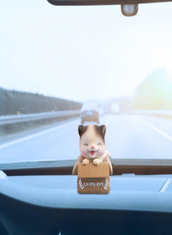 TCKW UDee Lucky Cat Dashboard Ornament - Adorable Bobblehead Cat Figurine, Shaking Head Dashboard Cat Decoration, Cute Cartoon Dancing Cat for Car, Home, Office Desktop Decor (White-Clocse Eye) - Image 3