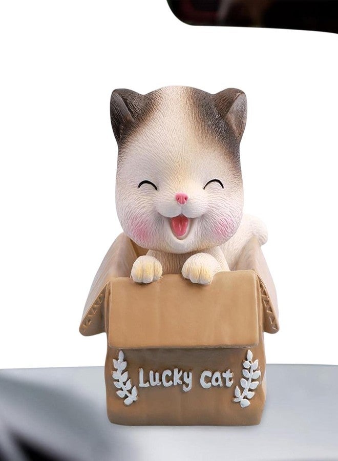 TCKW UDee Lucky Cat Dashboard Ornament - Adorable Bobblehead Cat Figurine, Shaking Head Dashboard Cat Decoration, Cute Cartoon Dancing Cat for Car, Home, Office Desktop Decor (White-Clocse Eye) - Image 1
