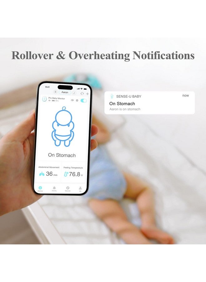 Sense-U Pro Baby Movement Monitor with Arousal Vibration, Movement/Rollover/Overheating Alerts, Audible & App Notifications, Easy Clip-On Design, Smart Sleep Monitor, FSA/HSA Eligible - Image 4