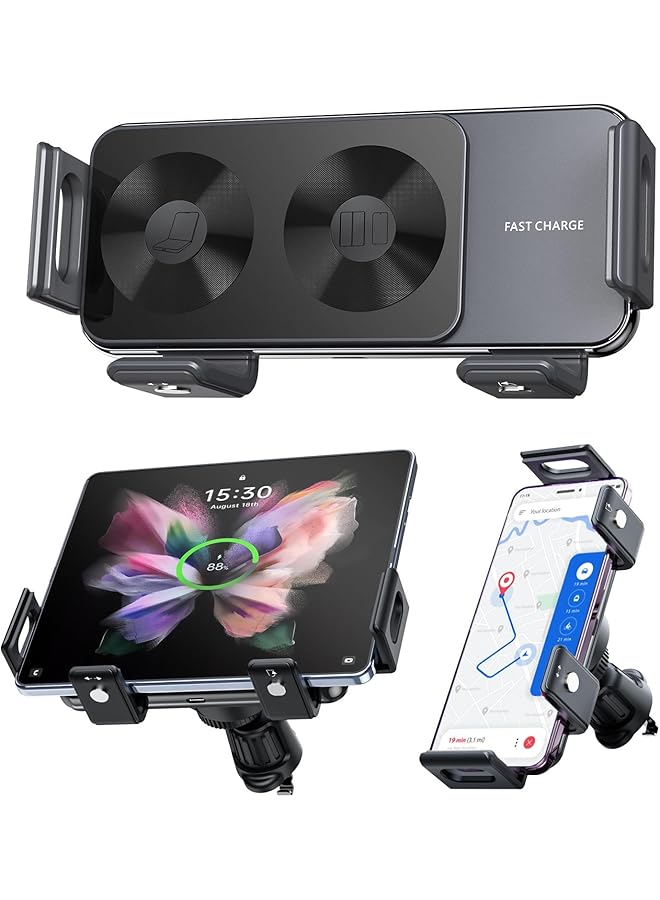 KASTWAVE Wireless Car Charger Mount, Rotatable [Dual Coils] Fast Charging Phone Holder, For Samsung Galaxy Z Fold 5/4/3/2, Air Vent And Dashboard Cell Phone Mount For Galaxy Z Fold/Apple Accessories - Image 1