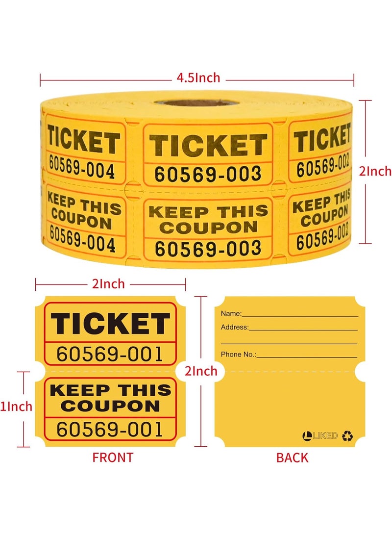 Raffle Tickets Double Rolls 2000 Per Roll 50/50 Raffle Tickets for Events,Carnivals, Entry, Class Reward, Prizes(Yellow） - Image 3