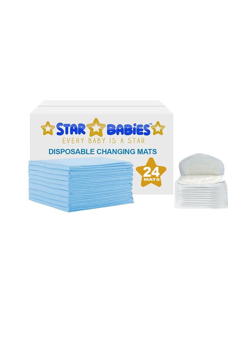 STAR BABiES Star Babies - Combo Pack of 2- Disposable Changing Mat Pack of 24 with Breast Pad (20 Pcs) - Blue  - Image 1