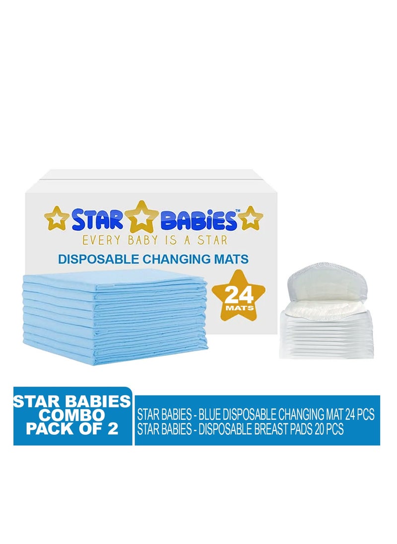 STAR BABiES Star Babies - Combo Pack of 2- Disposable Changing Mat Pack of 24 with Breast Pad (20 Pcs) - Blue  - Image 2