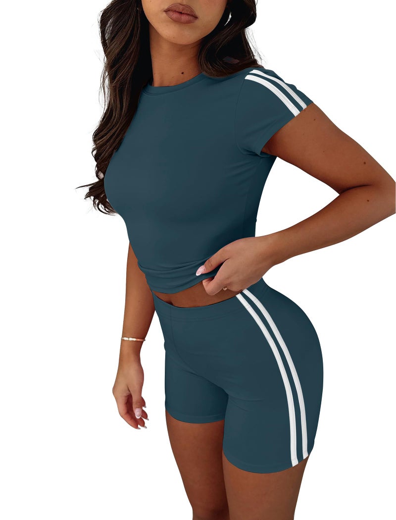 NIASHOT Lounge Sets for Women 2 Piece Workout Casual Athleisure Short Set Two Piece Summer Outfits Clothes Blue M - Image 4