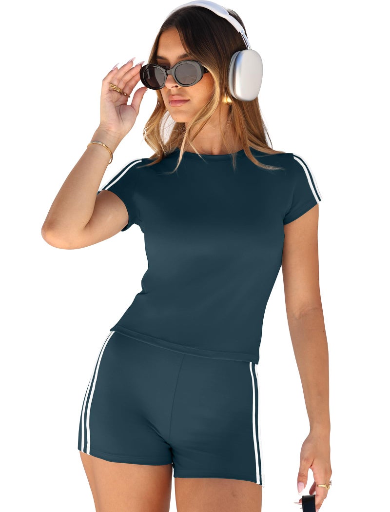 NIASHOT Lounge Sets for Women 2 Piece Workout Casual Athleisure Short Set Two Piece Summer Outfits Clothes Blue M - Image 2