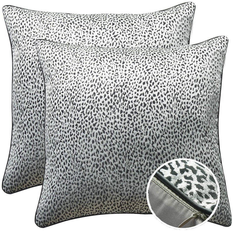 WOMHOPE Set of 2 Black and Silver Vintage Animal Decorative Throw Pillow Covers Pillow Cases Cushion Cases 18 x 18 Inch for Living Room Couch and Bed (Leopard print (Set of 2 pcs))