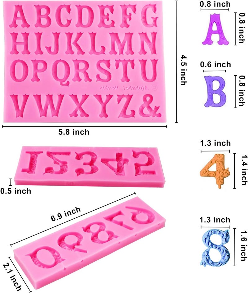AIMEIKI Silicone Fondant Molds, 3 Pack 3D Silicone Number 0-9 Alphabet A-Z Embossed Fondant Chocolate Baking Molds for Decorating Birthday Cake Candy Chocolate DIY Craft Projects - Image 2