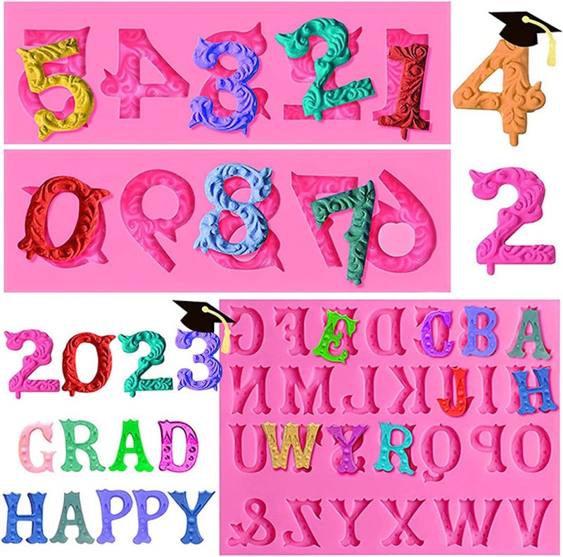 AIMEIKI Silicone Fondant Molds, 3 Pack 3D Silicone Number 0-9 Alphabet A-Z Embossed Fondant Chocolate Baking Molds for Decorating Birthday Cake Candy Chocolate DIY Craft Projects - Image 4