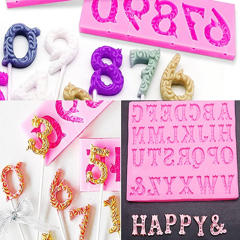 AIMEIKI Silicone Fondant Molds, 3 Pack 3D Silicone Number 0-9 Alphabet A-Z Embossed Fondant Chocolate Baking Molds for Decorating Birthday Cake Candy Chocolate DIY Craft Projects - Image 5