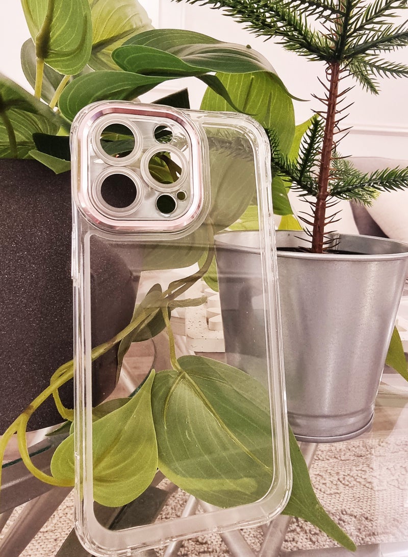 Transparent iPhone 13 Pro Mobile Cover With Pink Camera Edges - Image 3