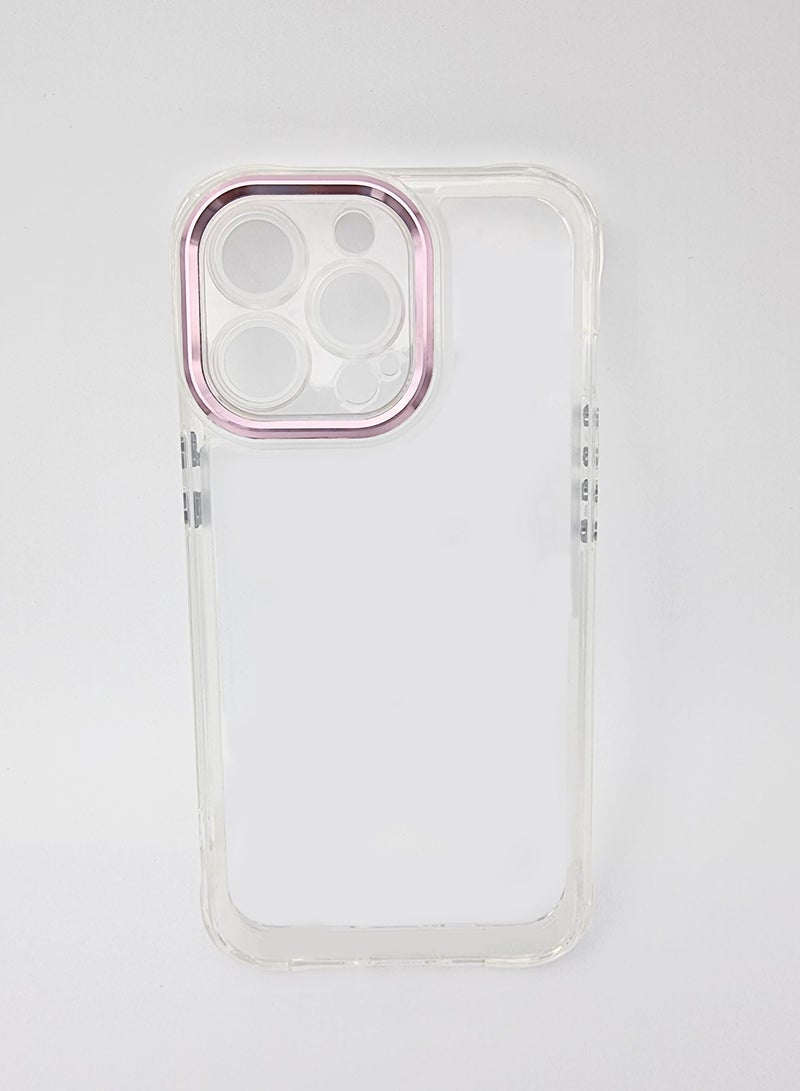 Transparent iPhone 13 Pro Mobile Cover With Pink Camera Edges - Image 1