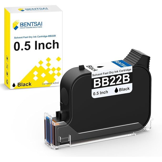 BENTSAI BB22B Original Solvent Ink Quick Dry Ink Cartridge Replacement for BT-HH6205B 6205BL Handheld Inkjet Printer (Black)