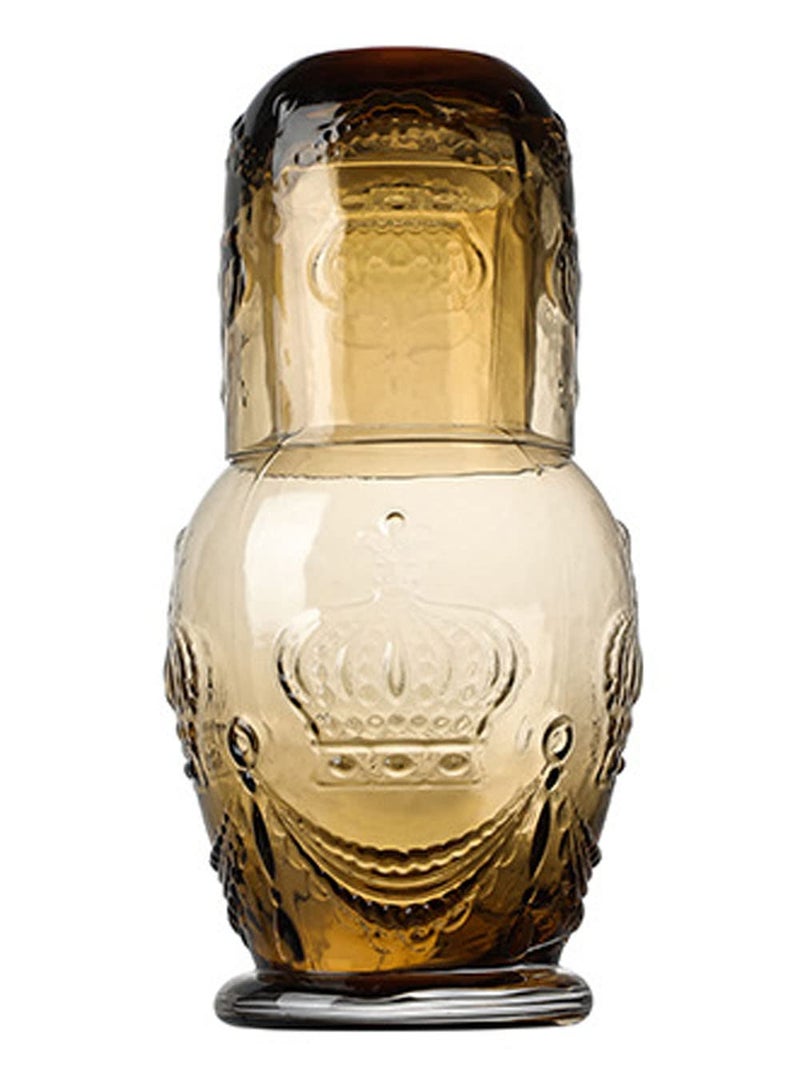 RockTrend Retro Crown Relief Clear Glass Bedside Night Water Carafe with Tumbler Glass Pitcher And Cup Night Set