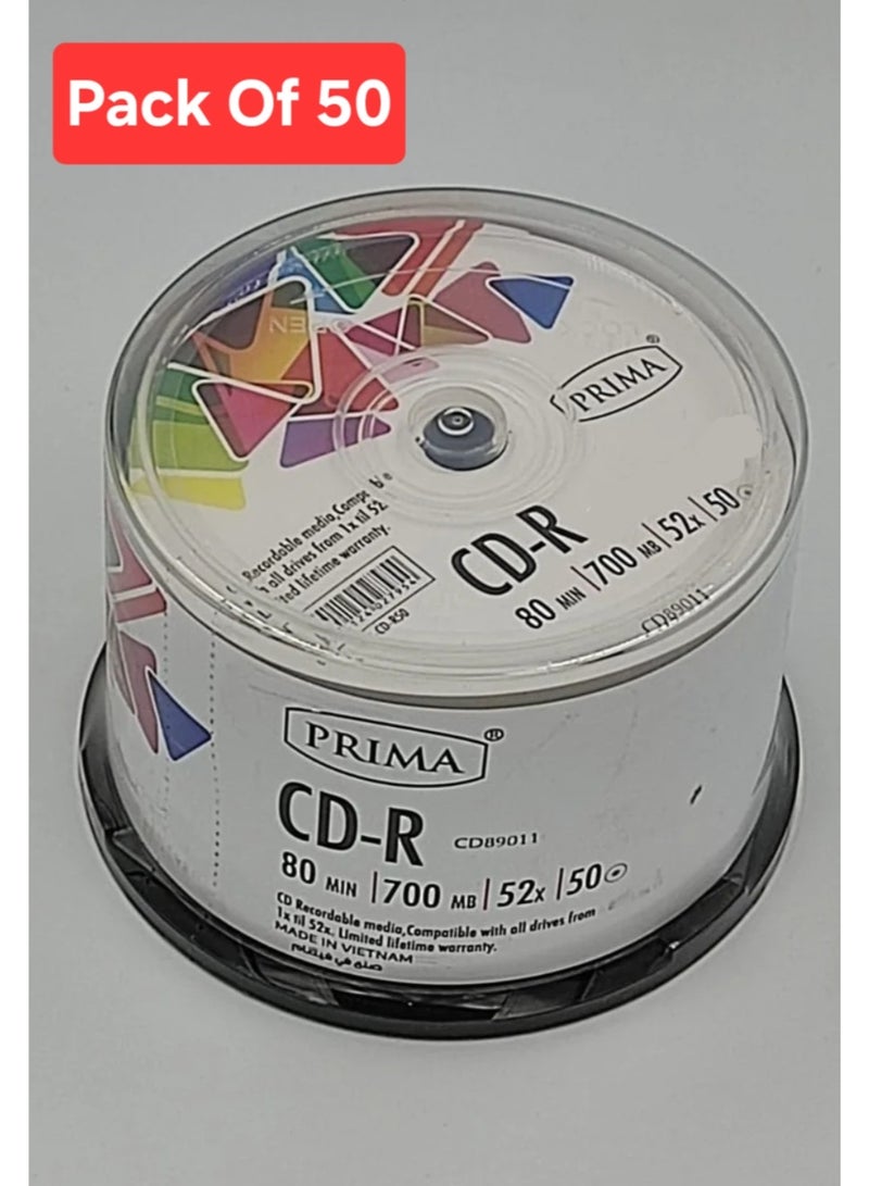 بريما مجموعة من 50 قطع من وسائط CD على شكل عمود CD-R 52X
