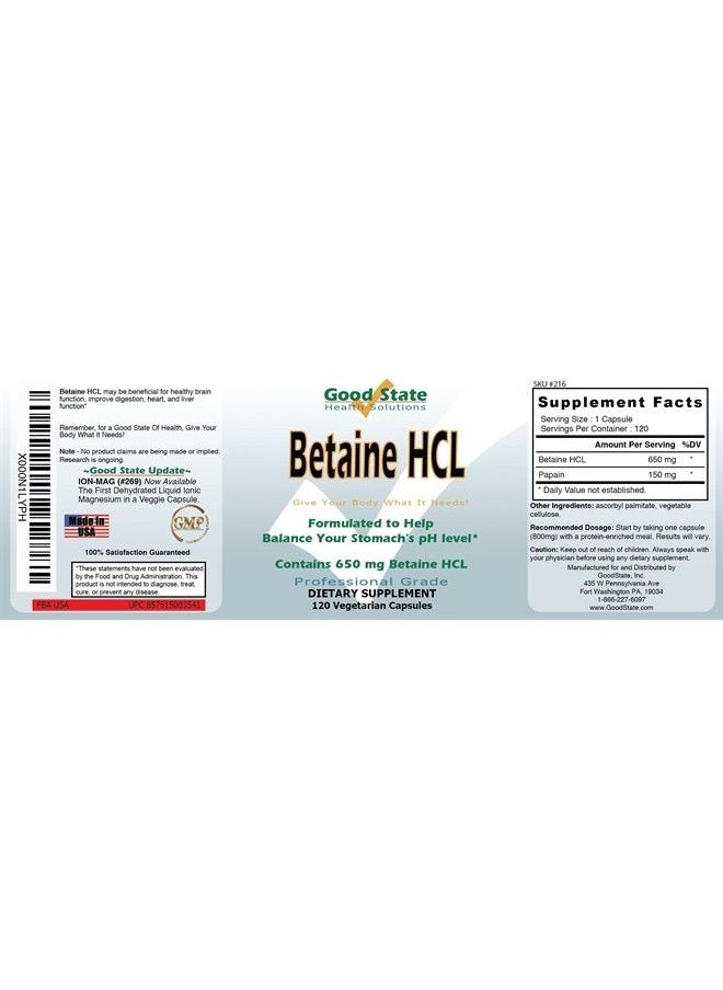 Good State Betaine HCL - (120 veggie capsules)  - Image 2
