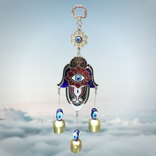 GJ Hand Evil Eye Nazar Battu with 3 Bells Hanging for Home Car and Office, Multicolor - Image 4