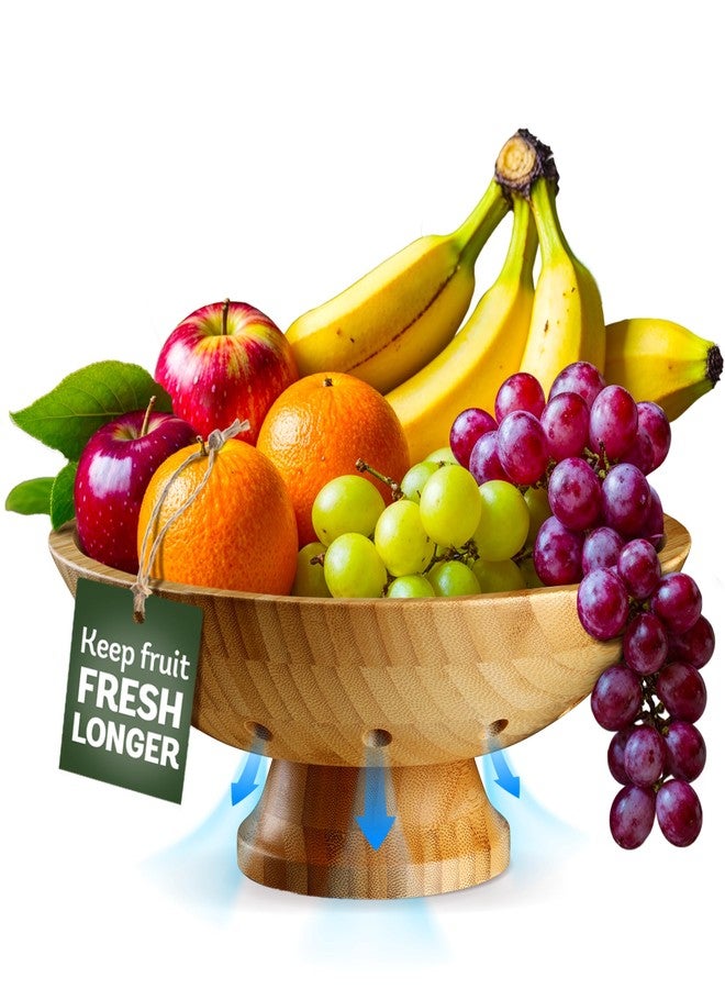 Bambüsi Wooden Fruit Bowl - Large Decorative Pedestal Bowl for Kitchen Counter, Dining Table, and Home Decor - Modern Serving Bowl for Fruits, Salads, Keys, Centerpiece, Entryway - Image 1