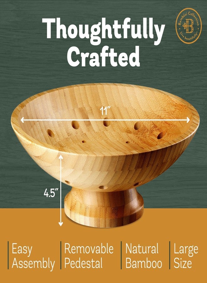 Bambüsi Wooden Fruit Bowl - Large Decorative Pedestal Bowl for Kitchen Counter, Dining Table, and Home Decor - Modern Serving Bowl for Fruits, Salads, Keys, Centerpiece, Entryway - Image 4