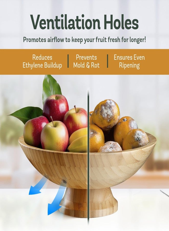 Bambüsi Wooden Fruit Bowl - Large Decorative Pedestal Bowl for Kitchen Counter, Dining Table, and Home Decor - Modern Serving Bowl for Fruits, Salads, Keys, Centerpiece, Entryway - Image 2