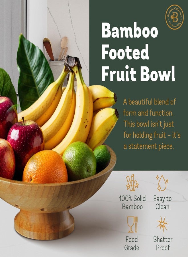 Bambüsi Wooden Fruit Bowl - Large Decorative Pedestal Bowl for Kitchen Counter, Dining Table, and Home Decor - Modern Serving Bowl for Fruits, Salads, Keys, Centerpiece, Entryway - Image 3
