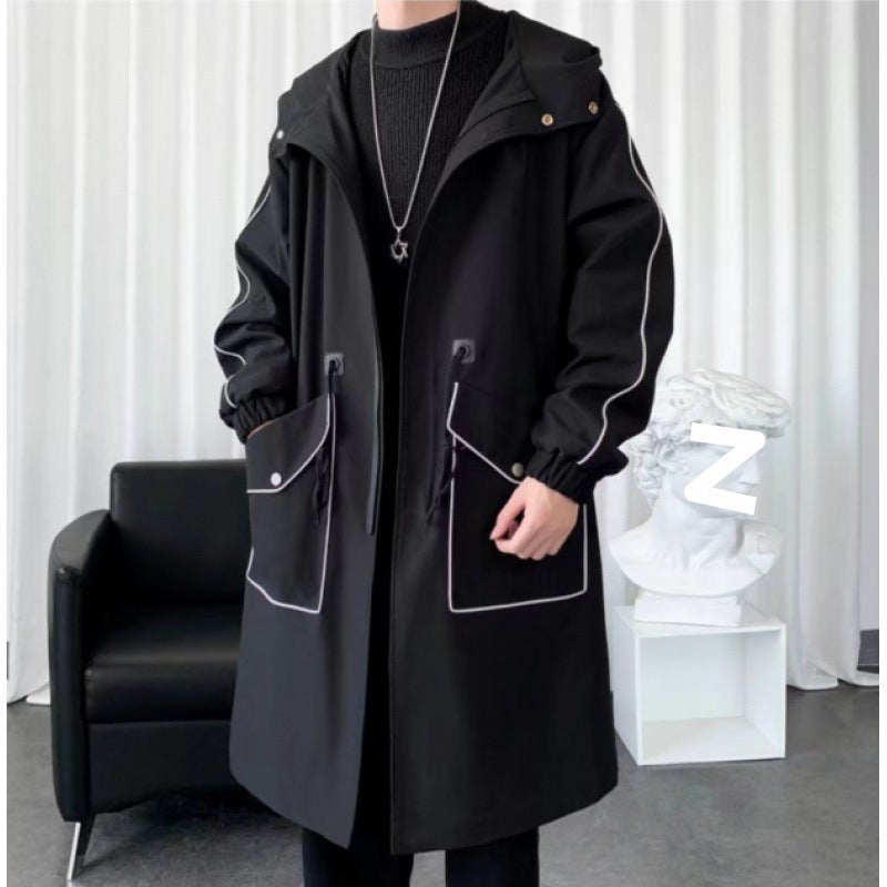Mens Trenchcoat Mid-length Coat Casual Sports Cloak Spring Autumn Winter Explosions New Coat Black 