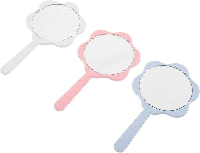 GALPADA 3pcs Portable Handheld Hairdressers Beauty Mirror with Handle Compact Travel Makeup Mirrors for Salon Barber and Personal Use in White Pink Blue Random Color - Image 1