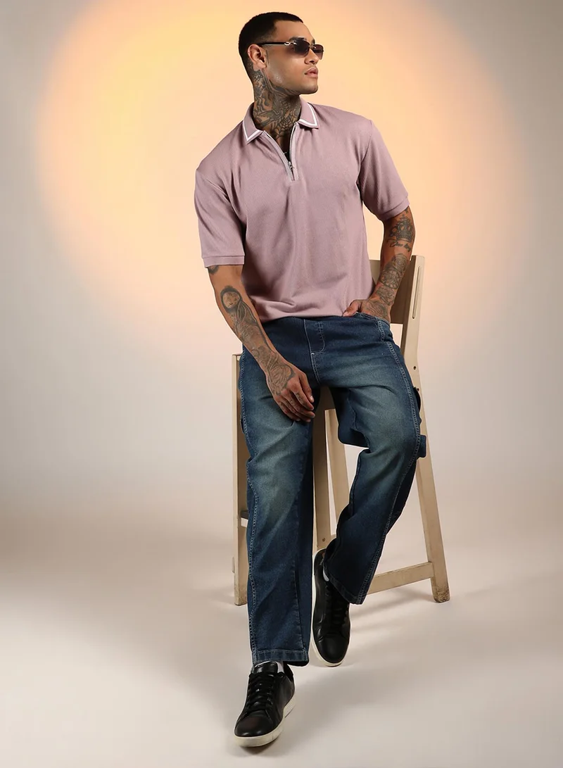 Campus Sutra Men's Blush Pink Micro-Waffle Polo T-Shirt