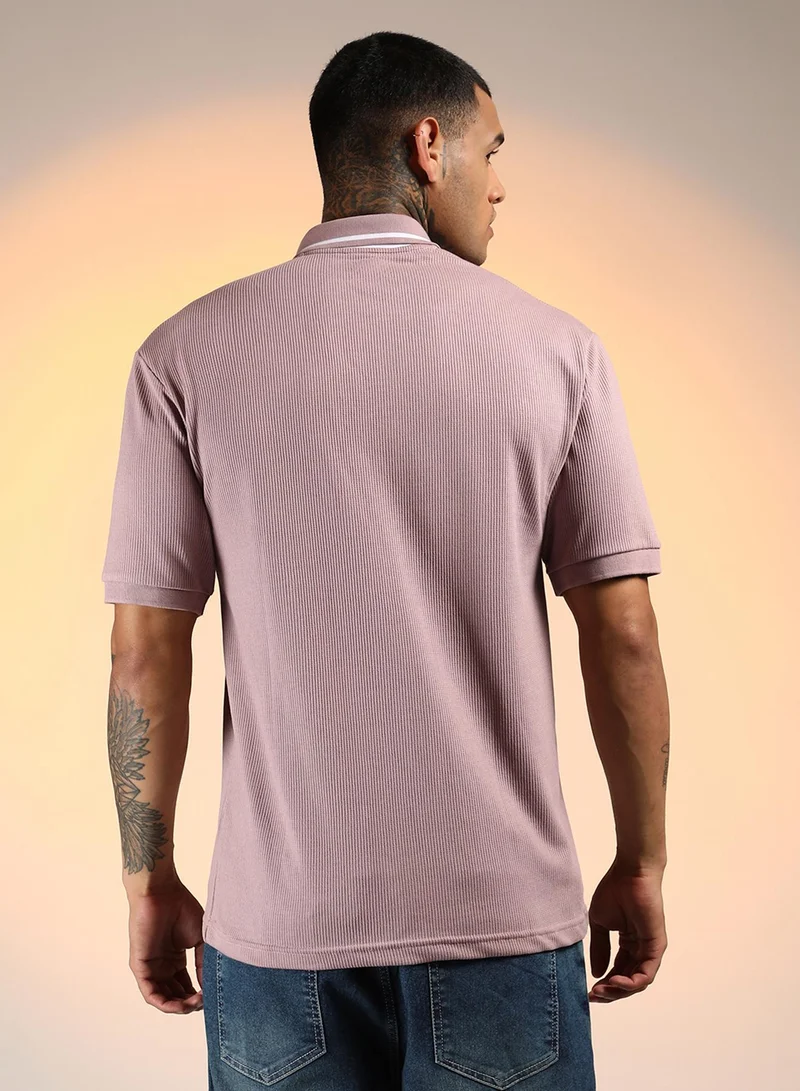 Campus Sutra Men's Blush Pink Micro-Waffle Polo T-Shirt
