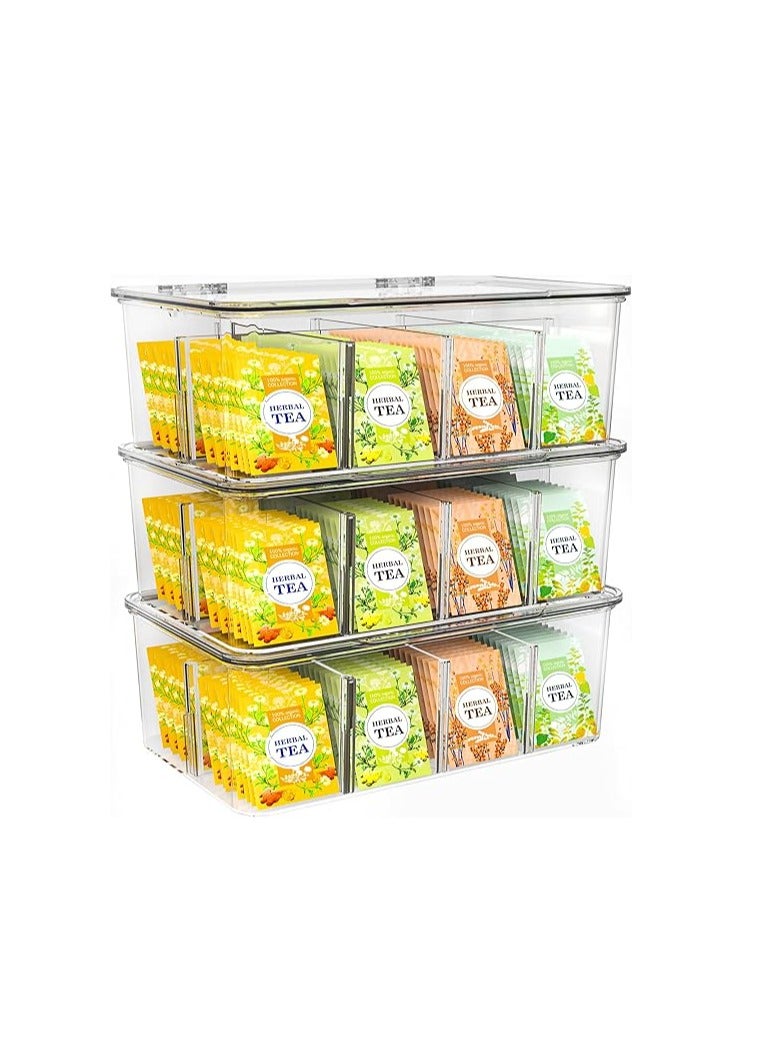 Utopia Home - Tea Bag Organizer With Lids, Clear Pantry Storage Box - (3 Pack) Stackable Partition Organizers or Holder With Lids For Drawers, Countertops, Fridge, Kitchen, Snack & Spice Organization - Image 1