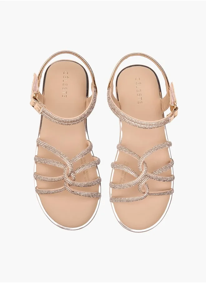 Celeste Girl's Embellished Sandals with Hook and Loop Closure