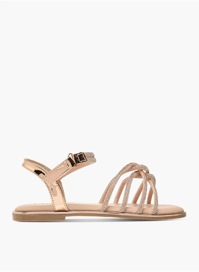 Celeste Girl's Embellished Sandals with Hook and Loop Closure
