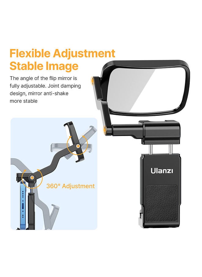 Ulanzi - Ulanzi ST-30 Phone Clip & Flip Mirror Kit Aluminum Alloy Phone Holder Phone Tripod Mount with Selfie Mirror Cold Shoe Mount for Smartphone Vlog Selfie Live Streaming Video Recording - Image 1
