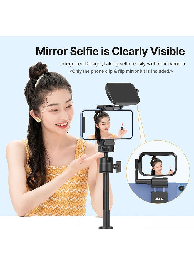 Ulanzi - Ulanzi ST-30 Phone Clip & Flip Mirror Kit Aluminum Alloy Phone Holder Phone Tripod Mount with Selfie Mirror Cold Shoe Mount for Smartphone Vlog Selfie Live Streaming Video Recording - Image 1