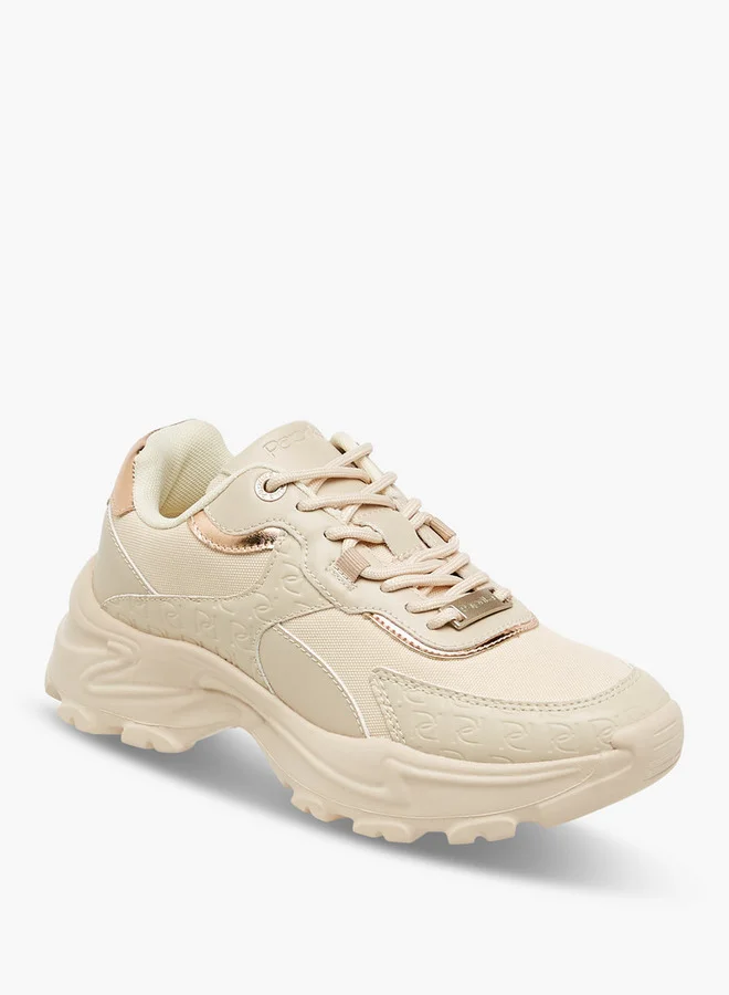 بابريكا Monogram Embossed Sneakers with Lace-Up Closure