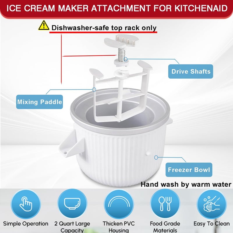 Akiosk Ice Cream Maker Attachment for KitchenAid Stand Mixer, Compatible with 4.5/5QT & 6QT Stand Mixers, 2 Quart Frozen Kitchenaid Ice Cream Maker Attachment Ice Cream Bowl for Yogurt/Sorbet Gelato - Image 2