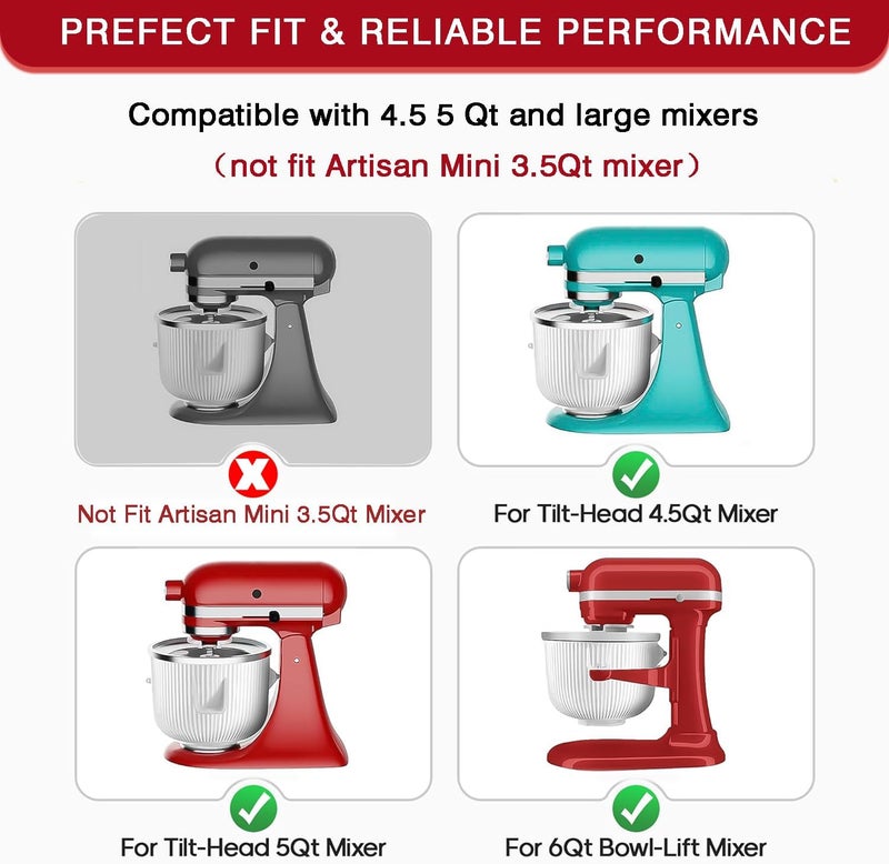 Akiosk Ice Cream Maker Attachment for KitchenAid Stand Mixer, Compatible with 4.5/5QT & 6QT Stand Mixers, 2 Quart Frozen Kitchenaid Ice Cream Maker Attachment Ice Cream Bowl for Yogurt/Sorbet Gelato - Image 3