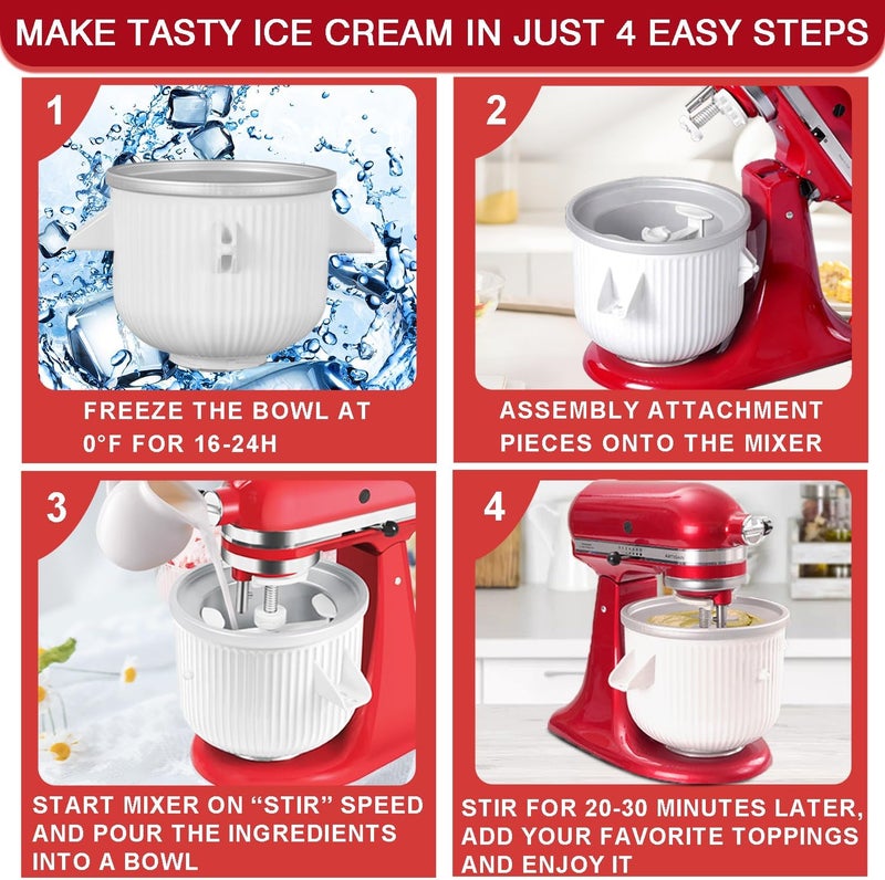 Akiosk Ice Cream Maker Attachment for KitchenAid Stand Mixer, Compatible with 4.5/5QT & 6QT Stand Mixers, 2 Quart Frozen Kitchenaid Ice Cream Maker Attachment Ice Cream Bowl for Yogurt/Sorbet Gelato - Image 5