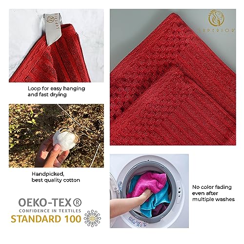 Superior Cotton 6-Piece Solid and Ribbed Towel Set, Face Towels 13” x 13”, Hand Towels 16” x 28”, Bath Towels 27” x 54”, Burgundy - Image 3